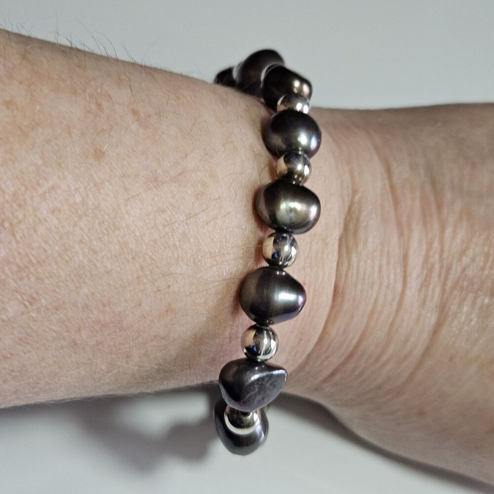 Silpada Sterling Silver Peacock Pearl Bracelet Toggle 7.5-8.5"